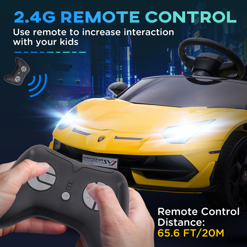 HOMCOM Lamborghini Aventador Licensed 12V Kids Electric Ride On Car - Yellow