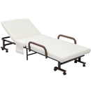 HOMCOM Folding Bed with Mattress & Wheels, Adjustable Backrest Guest, White