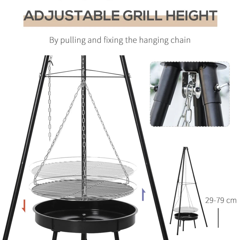 Outsunny Tripod Charcoal Barbecue Grill, size (70x70x165cm)-Black