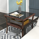 Outsunny PE Rattan Coffee Table, Two-tier Side Table with Glass Top, Brown