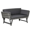 Outsunny 2 in 1Rattan Folding Chaise Lounger w/ Cushion for Garden Mixed Grey