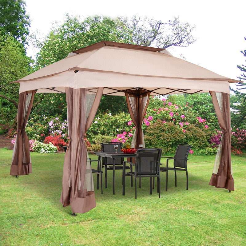 Outsunny 3 x 3(m) Pop Up Gazebo with Netting and Carry Bag, Party Tent Event Shelter for Garden, Patio - Khaki