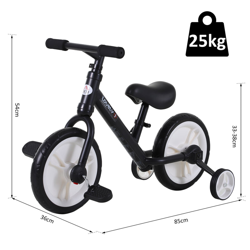 Toddler Balance Bike with Stabalisers - Black