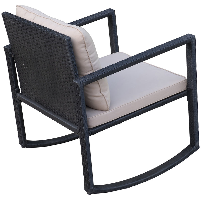 Outsunny Rattan Rocking Chair Set - Black
