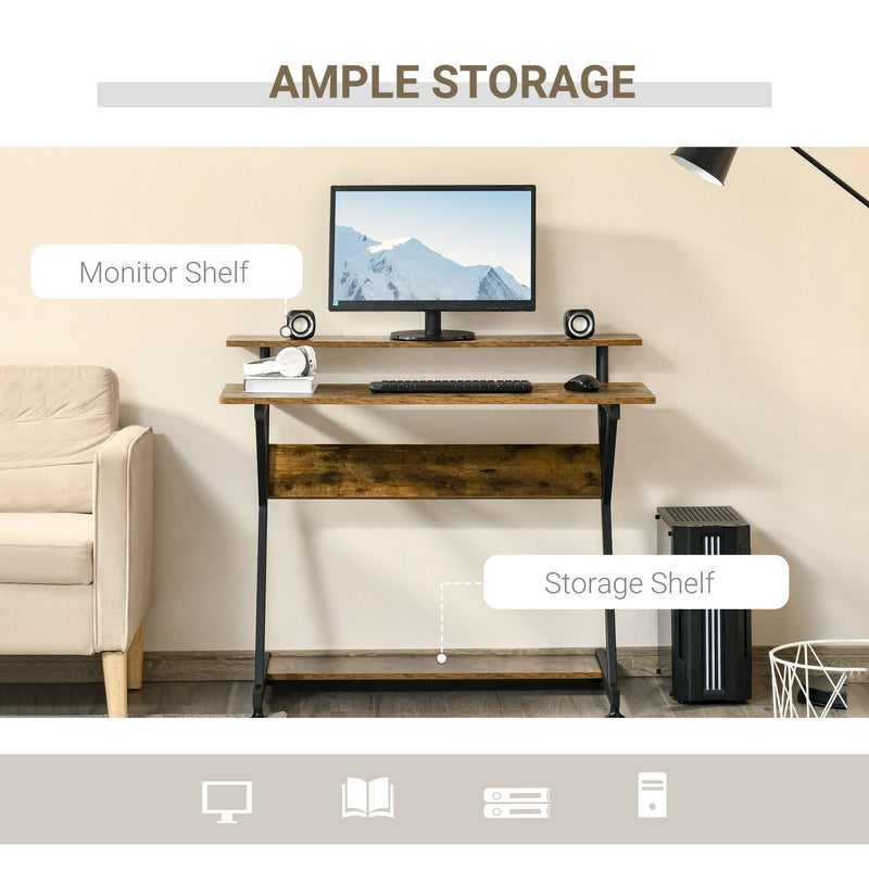 Computer Desk with Monitor Shelf and Storage R Shaped Gaming Study Writing Table for Home Office Brown Office