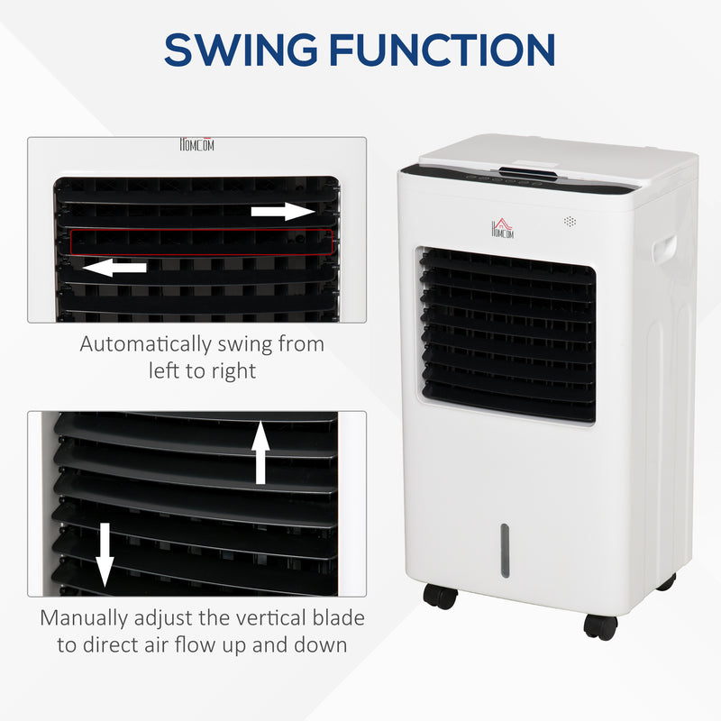 Portable Air Cooler Evaporative Cooler Humidifier with Ice Crystal Box Remote Controller 7.5 Hour Timer 3 Mode 3 Speed Swing and Ice Cooling Function for Bedroom Dorm Office White 9 Settings Fan