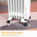 HOMCOM 1630W Oil Filled Radiator, 7 Fin Portable Heater w/ Timer Remote Control White