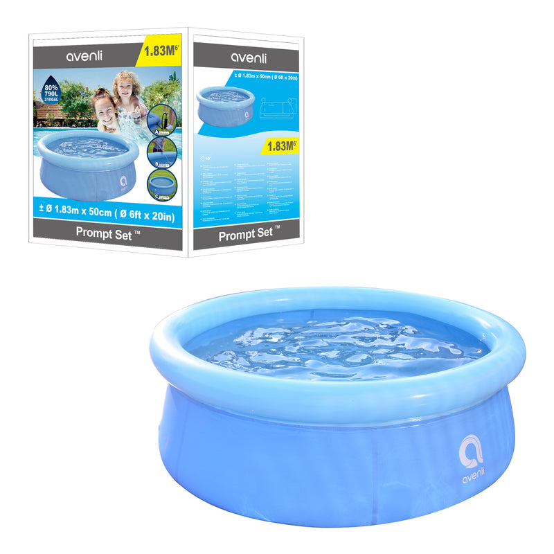 Avenli Round Paddling Pool with Inflatable Ring 6ft x 20in 180cm - Blue