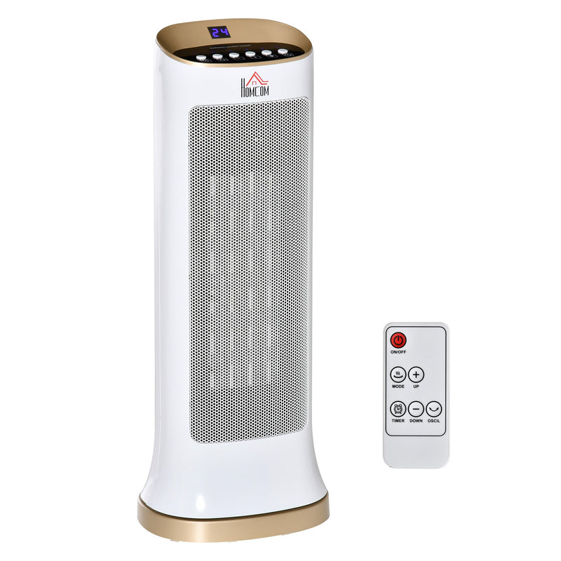 Ceramic Tower Heater 45° Oscillating Space Heater w/ Remote Control 8hr Timer Tip-Over Overheat Protection 1000W/2000W-White Indoor LED Panel Radiator