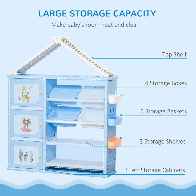 HOMCOM Kids Storage Unit Toy Box Organiser Book Shelf with shelves storage cabinets storage boxes and storage baskets Blue w/