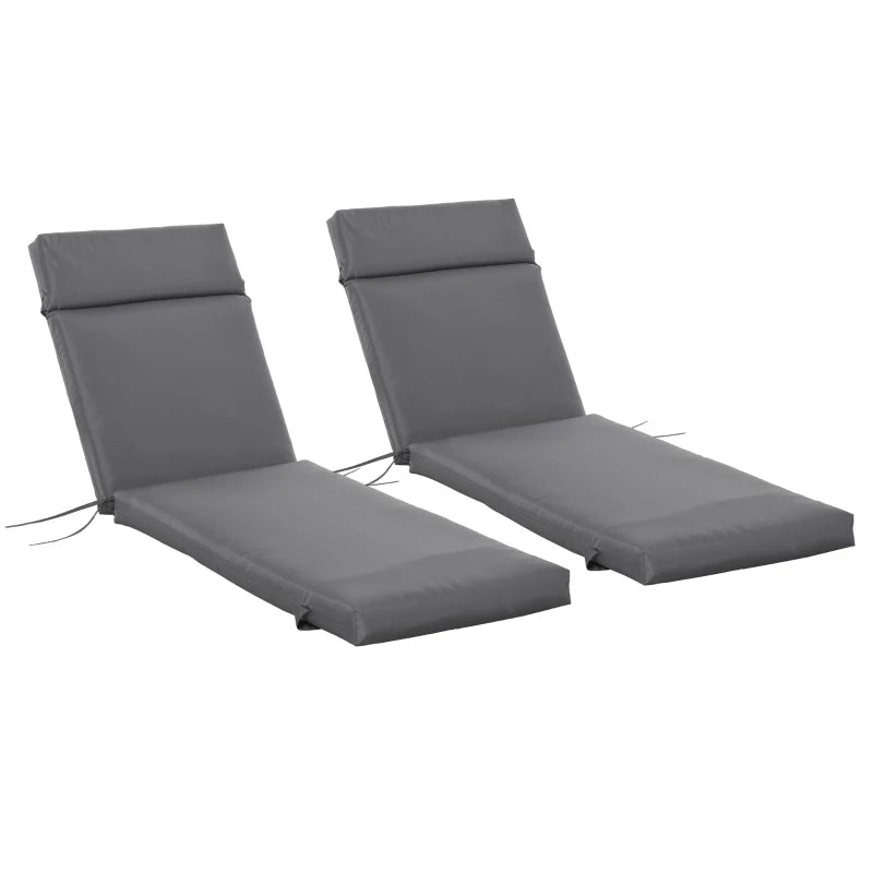 Set of 2 Non-Slip Sun Lounger Cushions - Grey