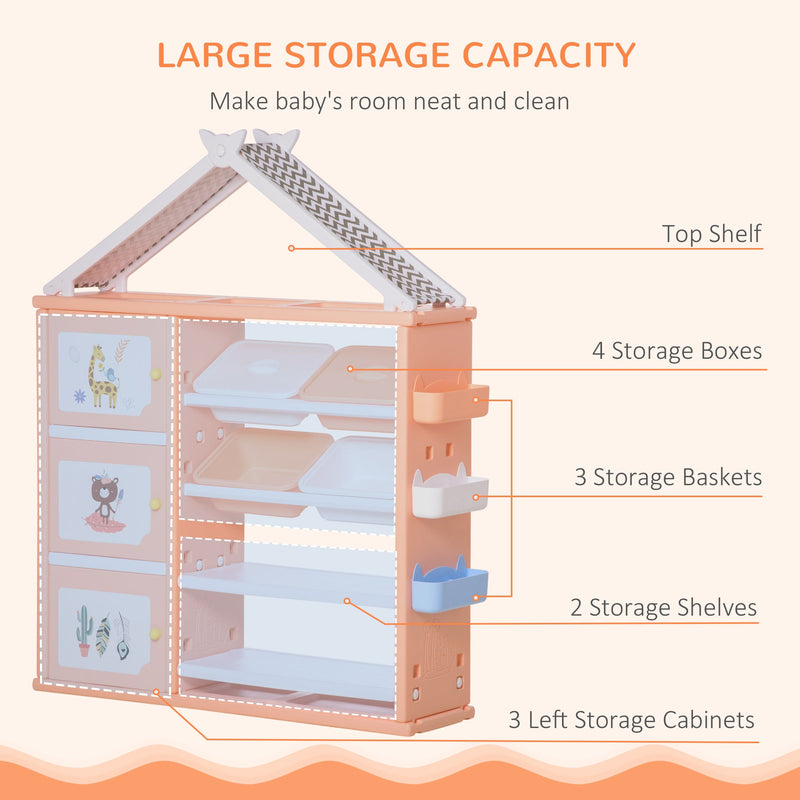 HOMCOM Kids Storage Unit Toy Box Organiser Book Shelf with shelves storage cabinets storage boxes and storage baskets Orange w/
