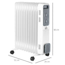 HOMCOM Oil Filled Radiator 11 Fin Portable Heater W/ Wheels And 3 Heat Settings, White