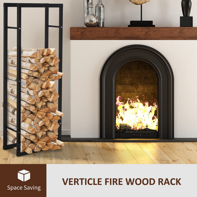 150cm Tall Metal Firewood Log Holder Rack Double Tier w/ Balanced Base Side Rails Indoor Outdoor Traditional Fireplace Log Storage Cradle 150x40cm