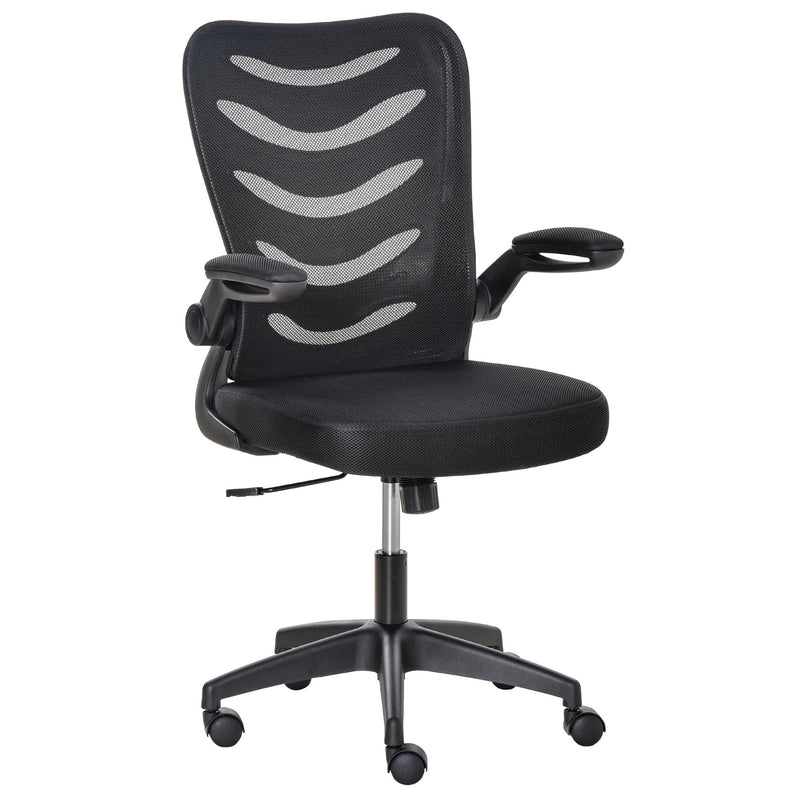 Vinsetto Mesh Office Chair for Home Swivel Task Desk Chair with Lumbar Back Support Flip-Up Arm Adjustable Height Black Computer w/