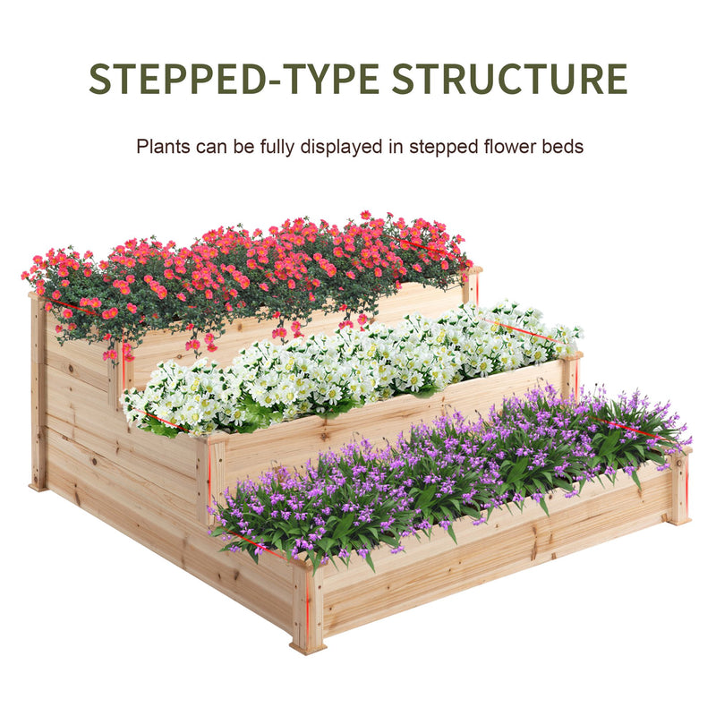 Outsunny Wooden Raised Bed 3-Tier Planter Kit Elevated Box Outdoor Stand