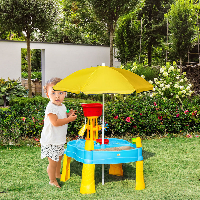 HOMCOM 2 in 1 Sand & Water Table - 18+ Months - Kids Outdoor Beach Garden
