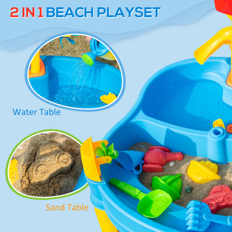 HOMCOM 2 in 1 Sand & Water Table - 18+ Months - Kids Outdoor Beach Garden