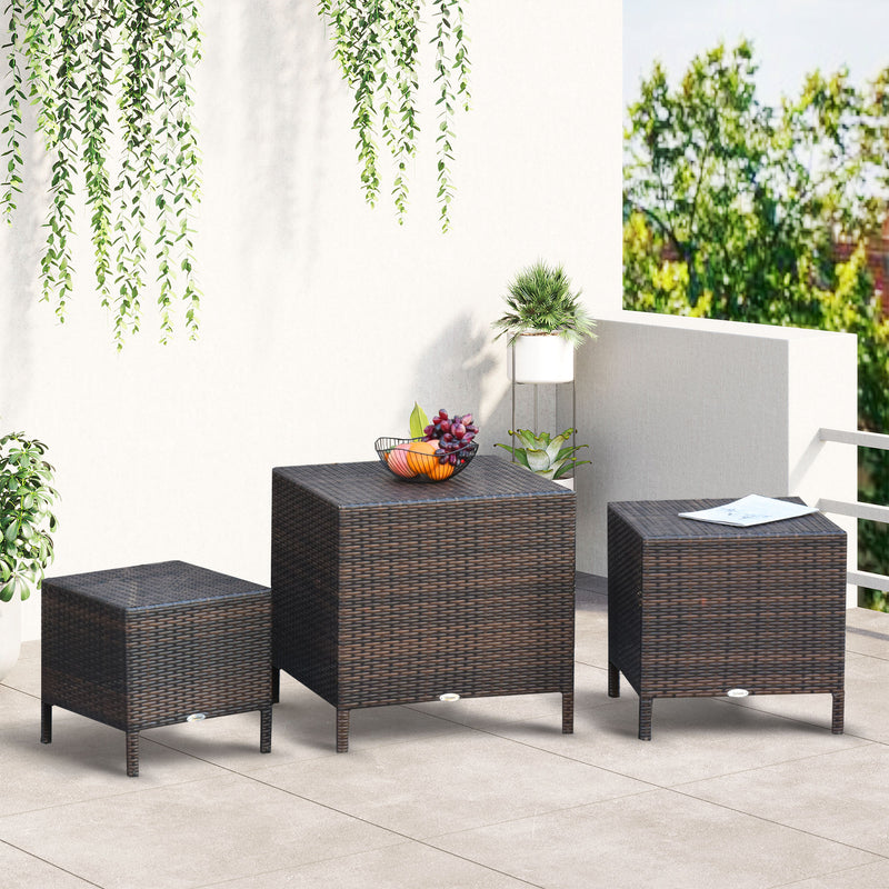 Outsunny Rattan Side Table Set- Brown