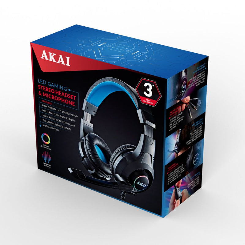 Akai Gaming Stereo Headset and Microphone Black and Blue