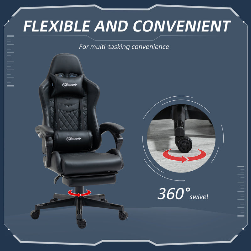 Vinsetto Racing Gaming Chair with Swivel Wheel PU Leather Recliner Gamer Desk for Home Office Black