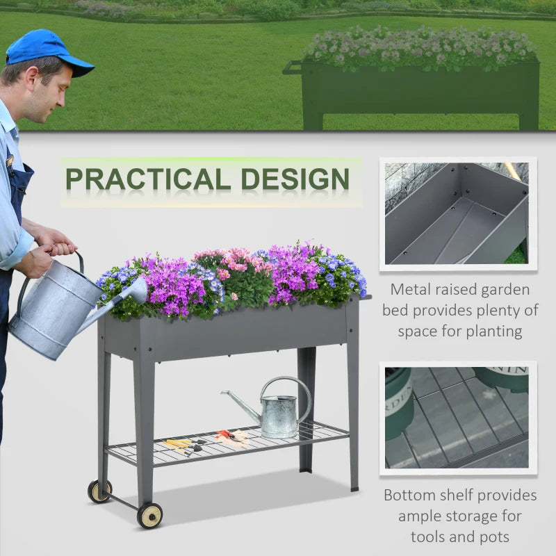 Outsunny Raised Garden Bed with Wheels and Bottom Shelf Outdoor 104 x 39 x 80cm