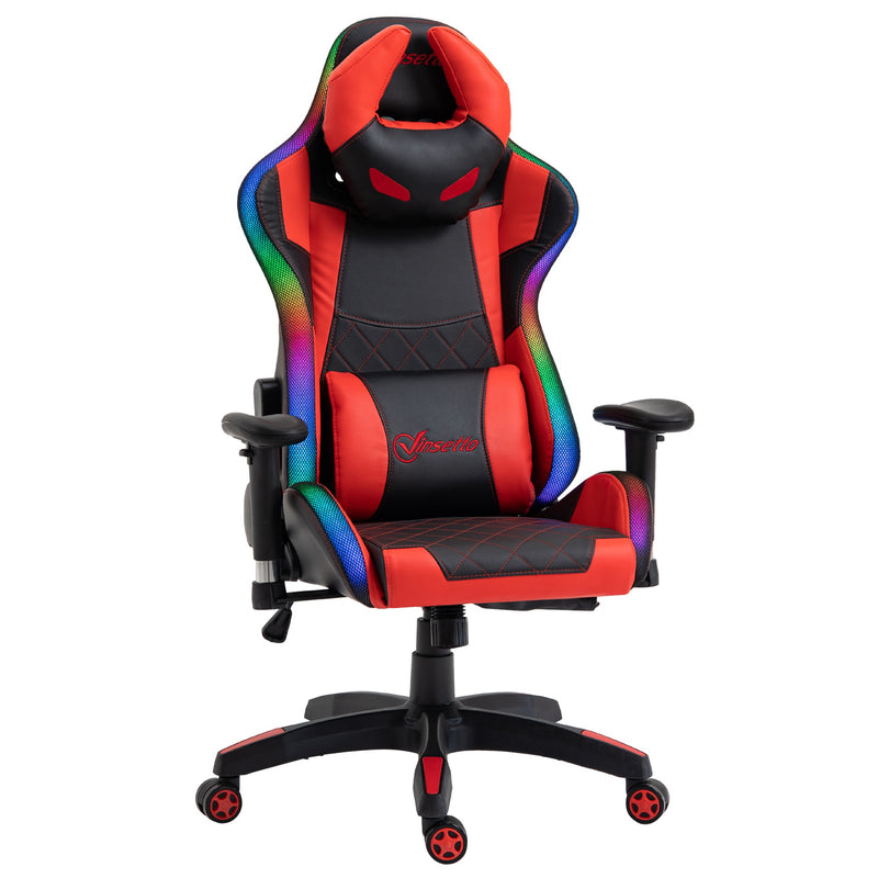 Vinsetto Racing Gaming Chair with RGB LED Light Lumbar Support -  Black Red