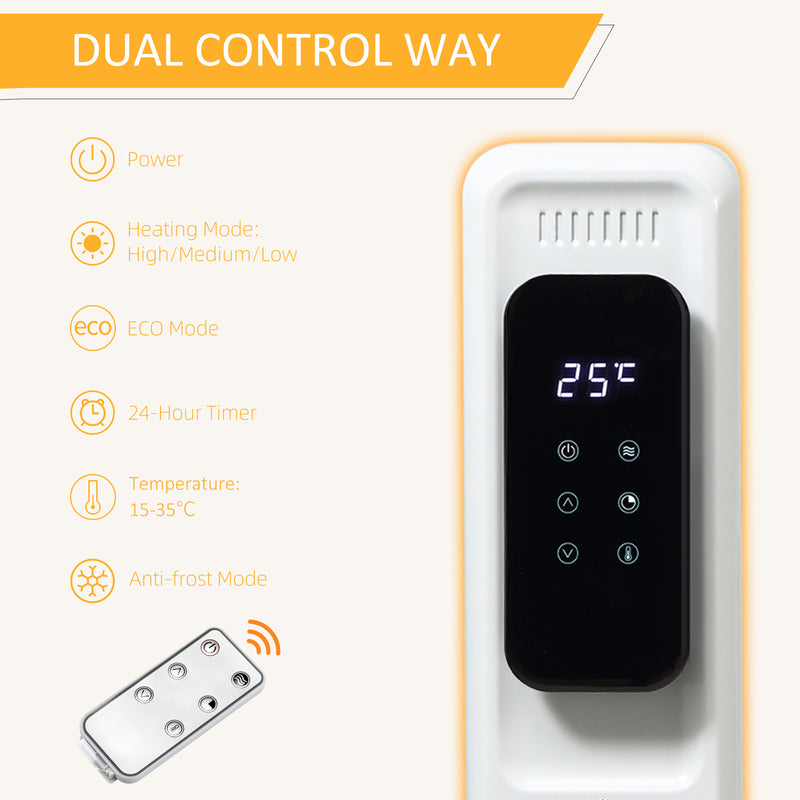 HOMCOM 1630W Oil Filled Radiator, 7 Fin Portable Heater w/ Timer Remote Control White