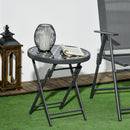 Outsunny Round Folding Side Table W/ Imitation Marble Glass Top, Black & White