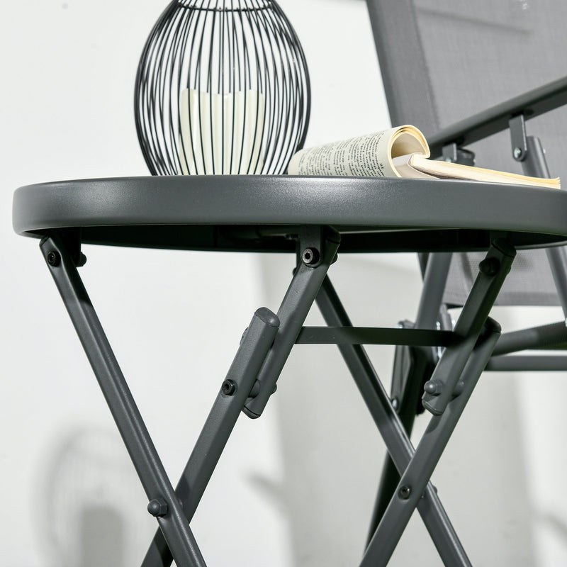 Outsunny Round Folding Side Table w/ Imitation Marble Glass Top, Black & White