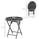 Outsunny Round Folding Side Table W/ Imitation Marble Glass Top, Black & White