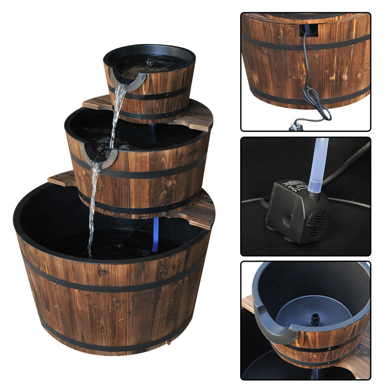 Outsunny Garden 3-tier wooden barrel Fountain