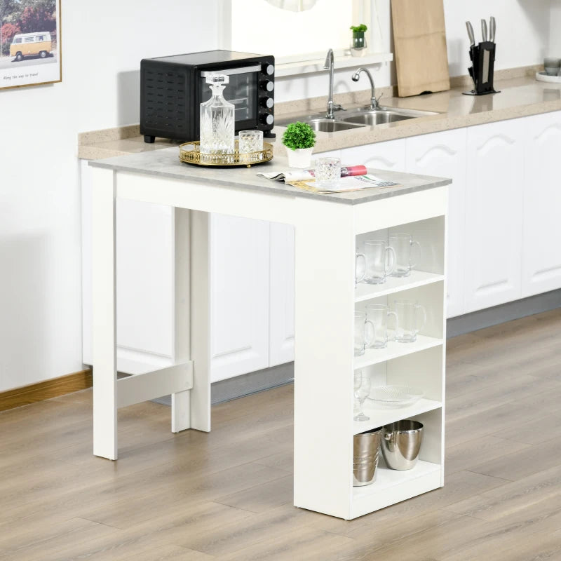 HOMCOM Kitchen Bar Table with Side Shelves - White & Grey