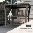 Outsunny PE Rattan Coffee Table, Two-tier Side Table with Glass Top, Grey