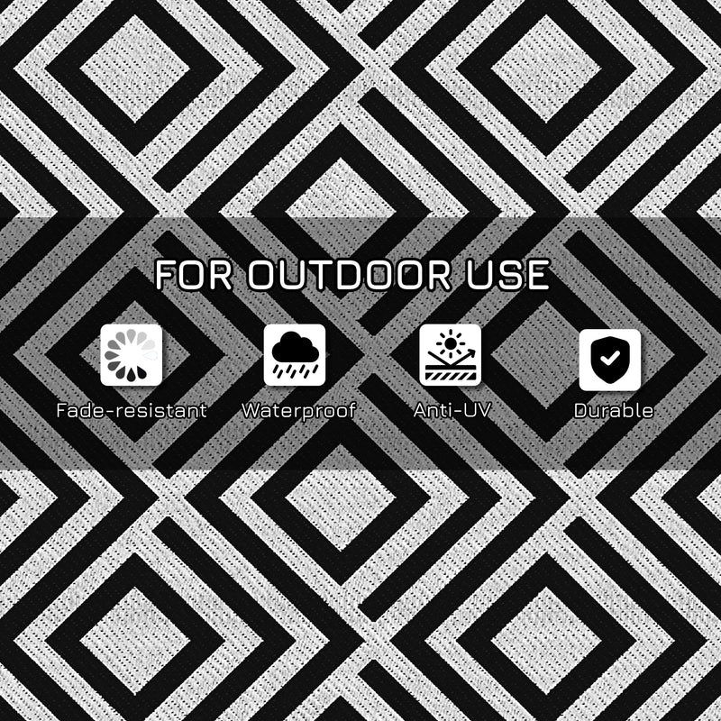 Outsunny Reversible Waterproof Outdoor Rug W/ Carry Bag, 182 x 274 cm, Black
