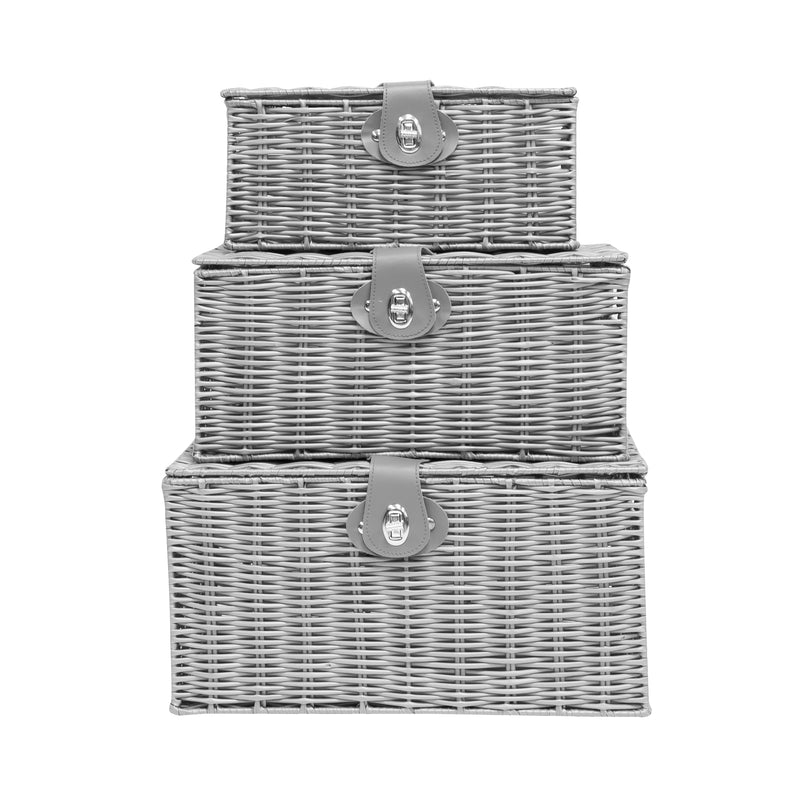 Set of 3 Wicker Storage Box - Grey