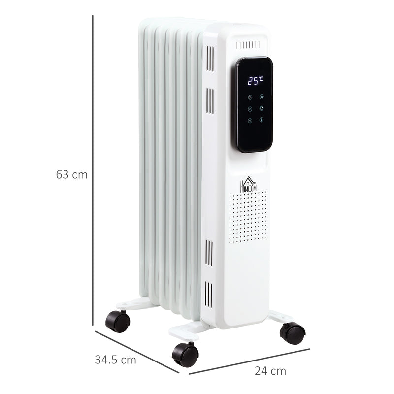 HOMCOM 1630W Oil Filled Radiator, 7 Fin Portable Heater w/ Timer Remote Control White