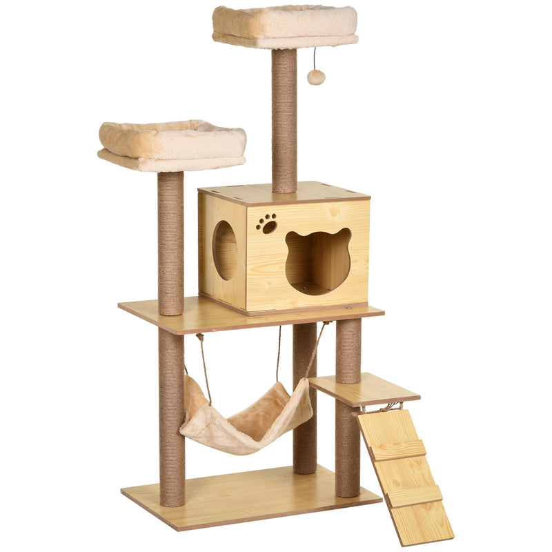 PawHut Cat Tree, 130cm Cat Tree for Indoor Cats, Multi-Level Plush Cat Tower