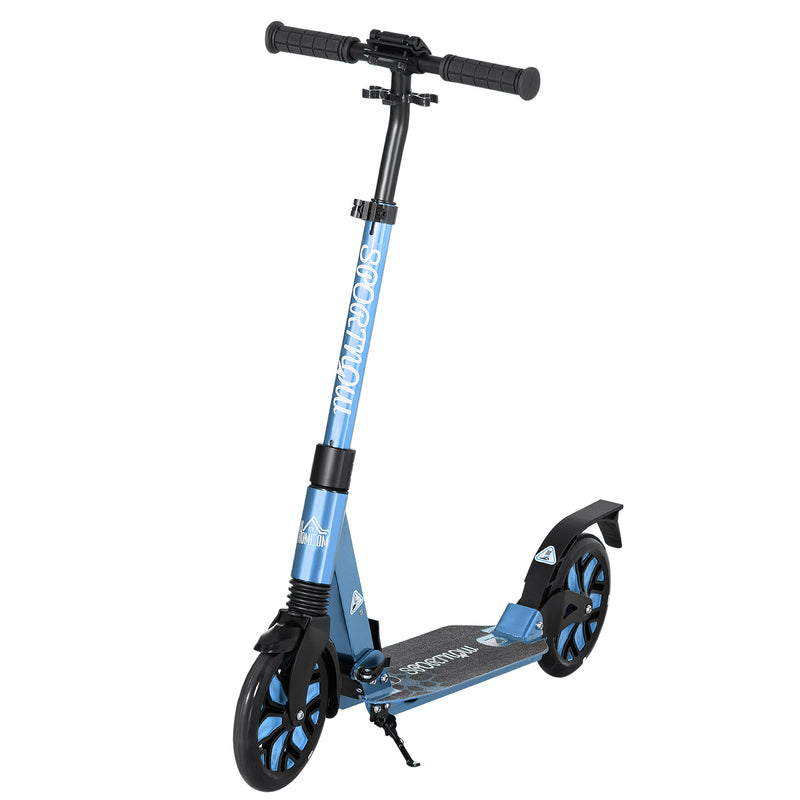 HOMCOM Folding Kick Scooter, Adjustable w/ Dual Shock Absorber for 14+, Blue