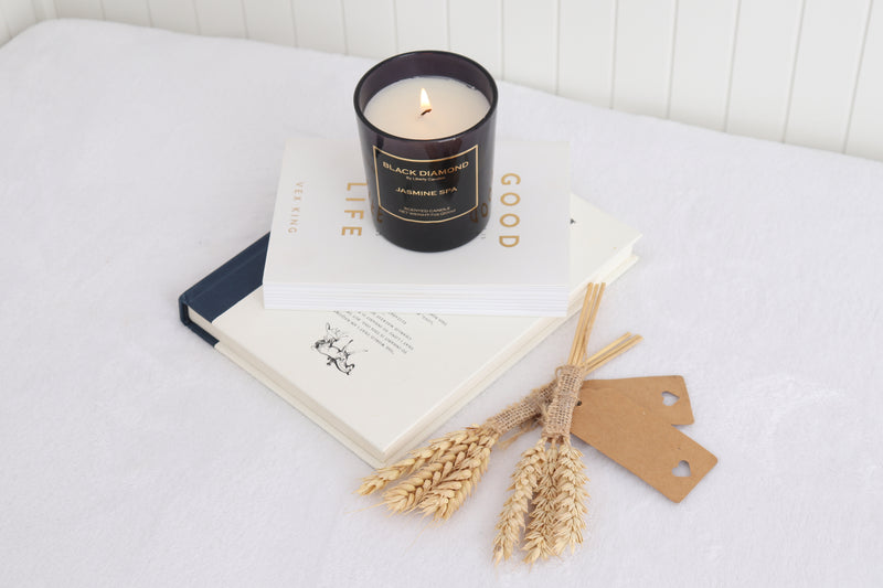 Black Diamond Ambient Candle 7oz Black Glass Jar Jasmine Spa