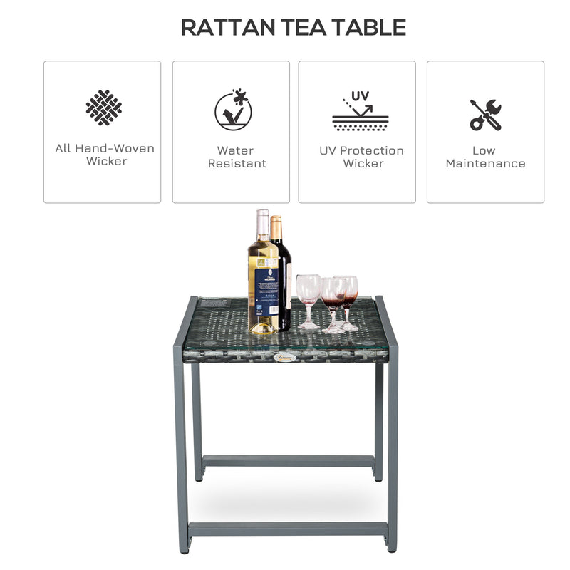 Outsunny Garden Rattan Coffee Table - Grey