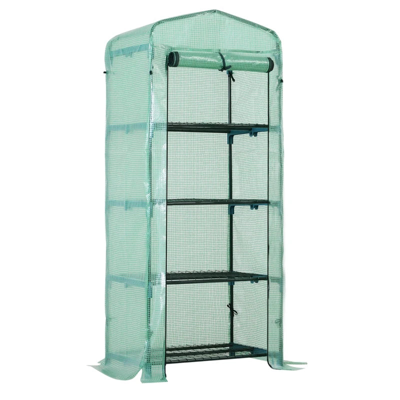 Outsunny 4 Tier Mini Greenhouse, Portable Green House with Steel Frame, PE Cover, Roll-up Door