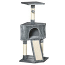 PawHut Corner Cat Tree Tower for Indoor Cats with Scratching Post, Condo, Grey