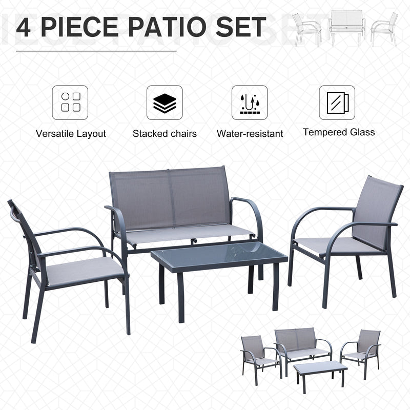 Outsunny 4 Pcs Curved Steel Outdoor Furniture Set w/ Loveseat , 2 Texteline Seats,Glass Top Table Garden Balcony Patio Furniture For Family Party Events Guests -Grey 13 global ratings