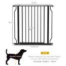 PawHut Dog Gate Wide Stair Gate w/ Door Pressure Fit, 75-85W cm, Black