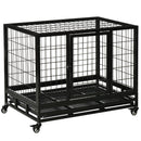 PawHut Metal Kennel Cage with Wheels and Crate Tray for Pet Dog Medium Black