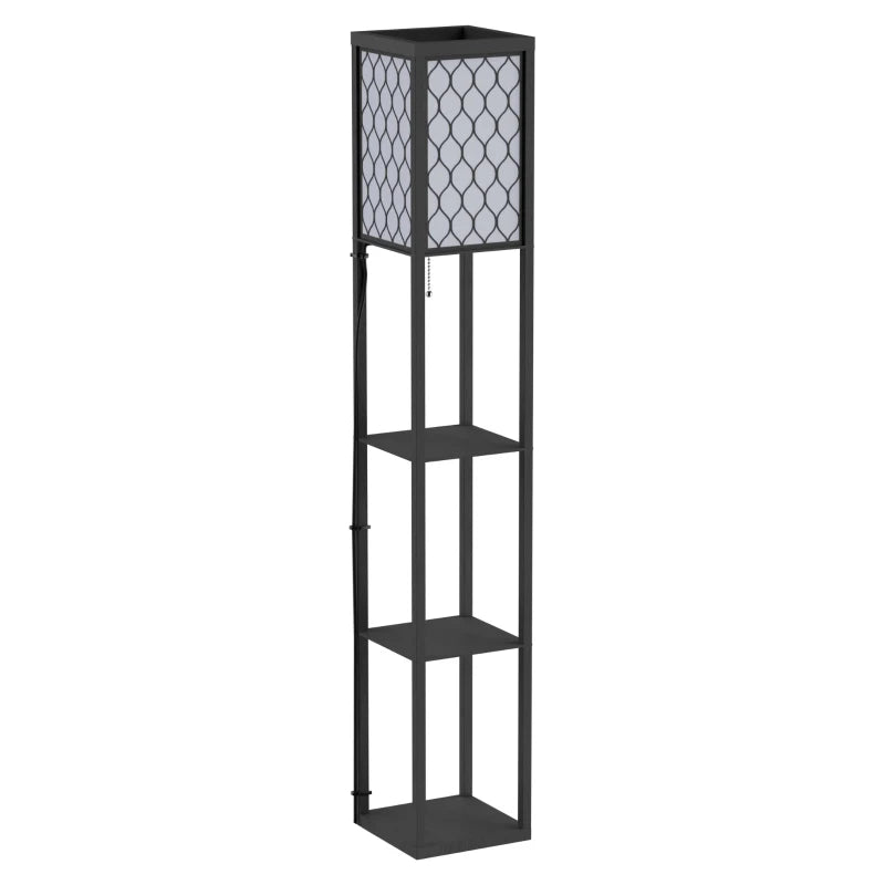 Shelf Floor Lamp 4-tier Open Shelves Wooden, 26L x 26W x 160Hcm - Black/White