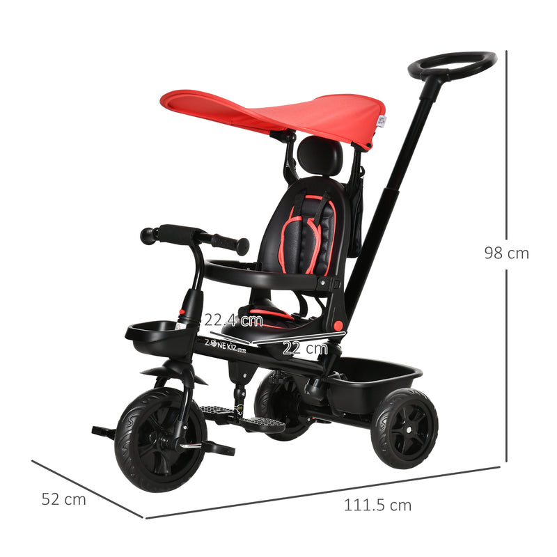 HOMCOM Baby Tricycle 4in1 Stroller with Handle - Red