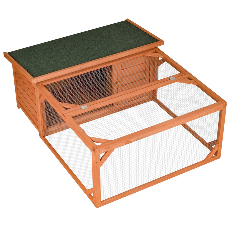 PawHut Rabbit Hutch with Run Small Animal Guinea Pig House with Openable Roof