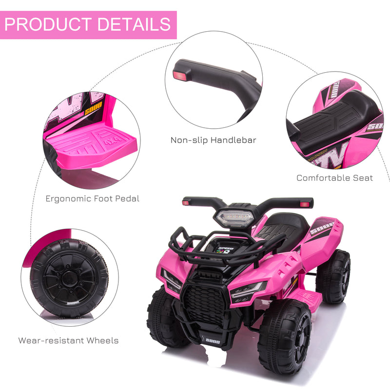 HOMCOM Kids Ride On Car Four Wheeler Quad Bike 6v - Pink